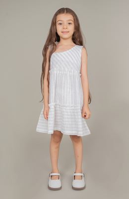 پیراهن ساده بافت راه راه یقه رومی