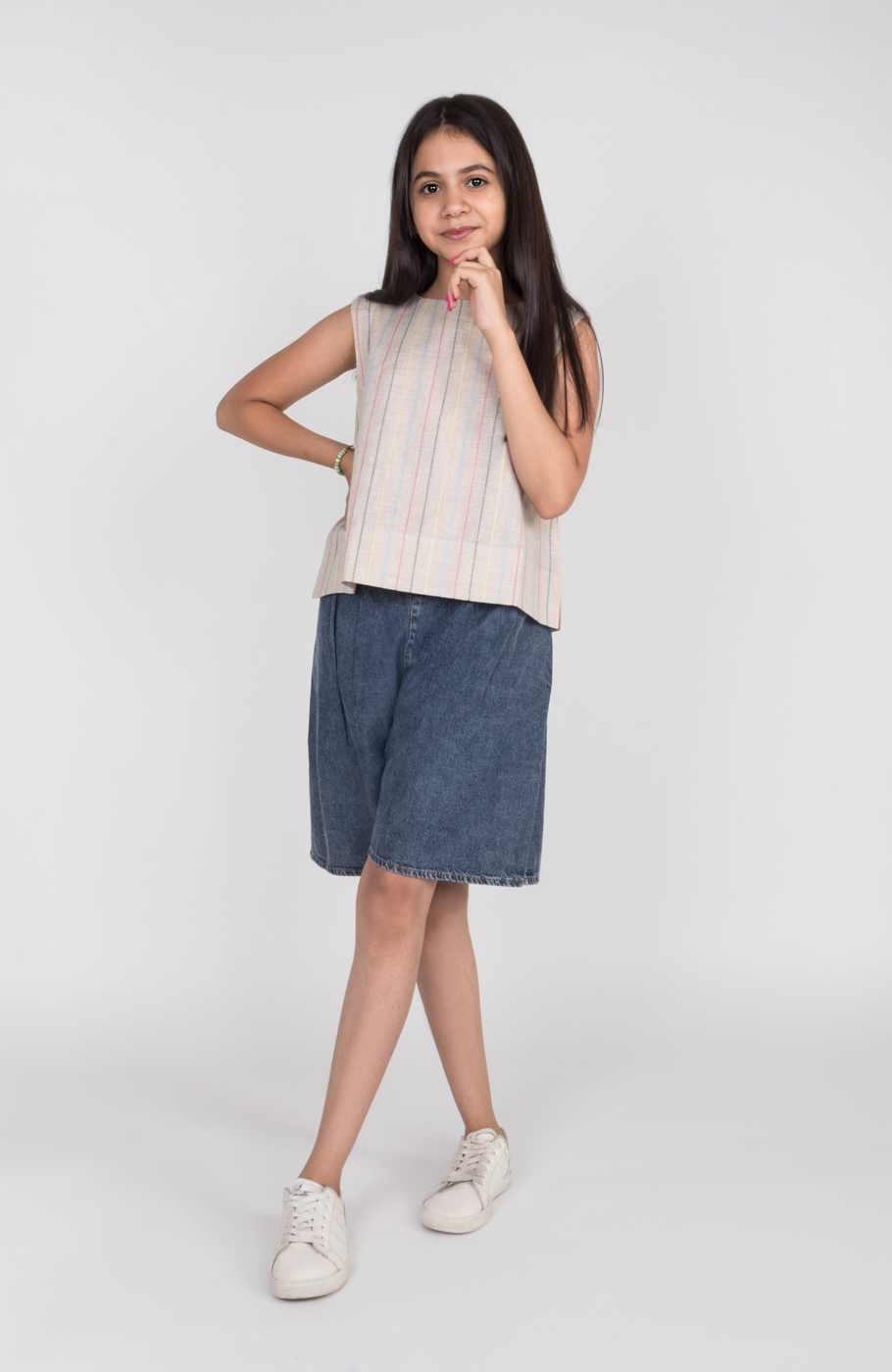 تاپ لینن راه راه هندی پهلو چاک دار