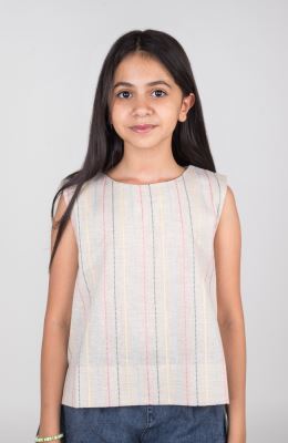 تاپ لینن راه راه هندی پهلو چاک دار