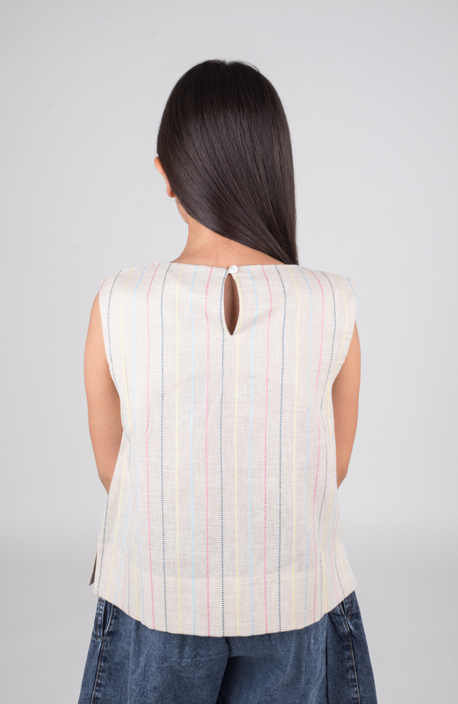 تاپ لینن راه راه هندی پهلو چاک دار