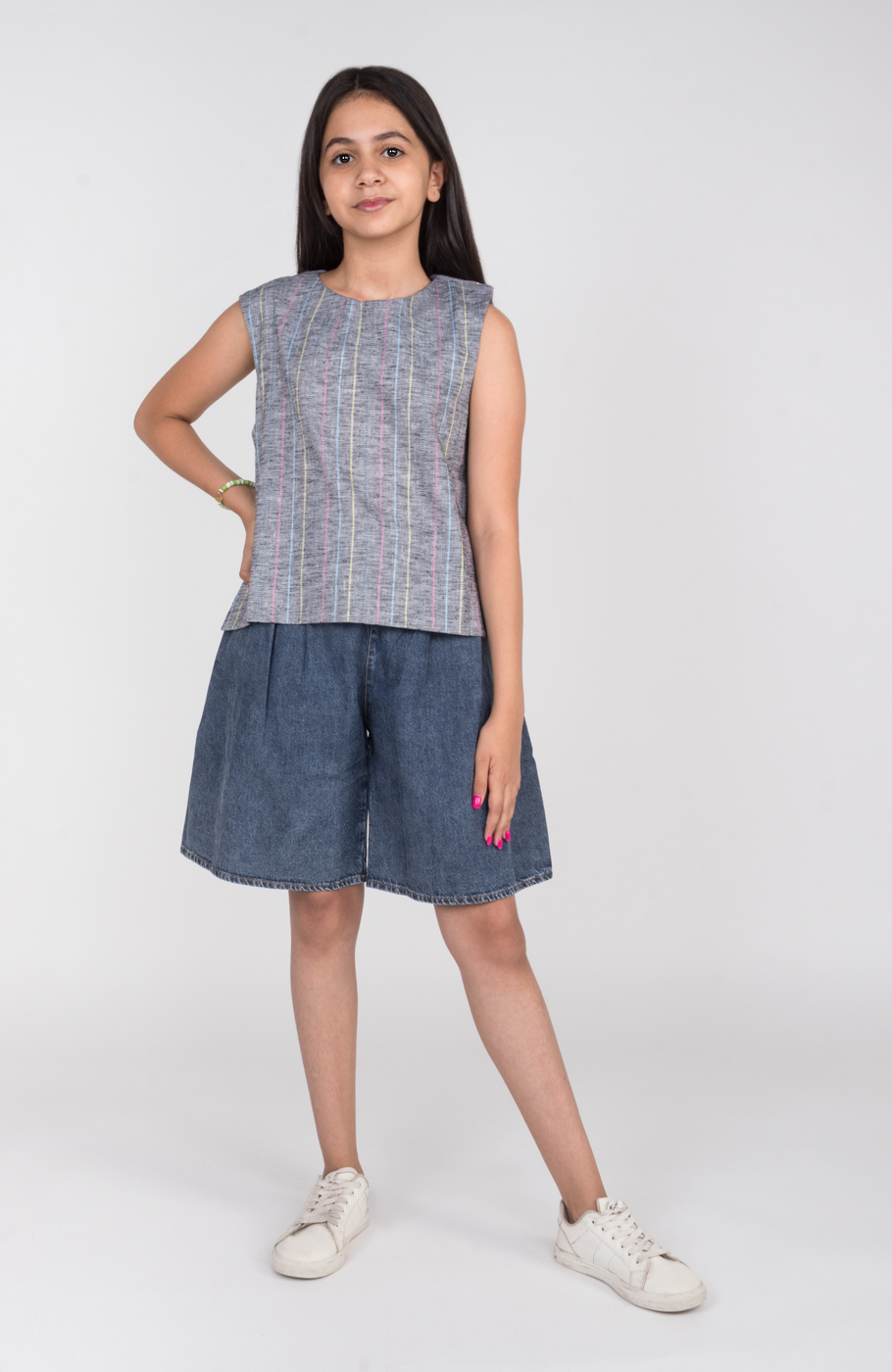 تاپ لینن راه راه هندی پهلو چاک دار