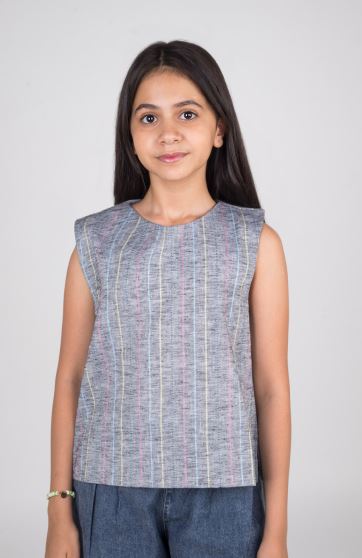 تاپ لینن راه راه هندی پهلو چاک دار