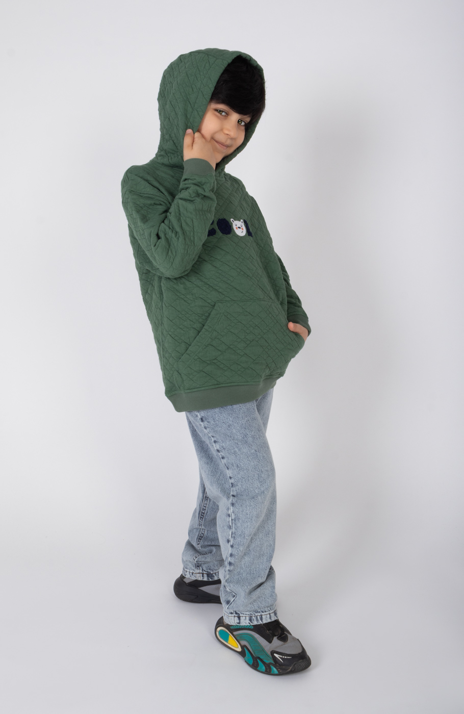 هودی ژاکارد فیتیله‌ای لوزی آستین افتاده