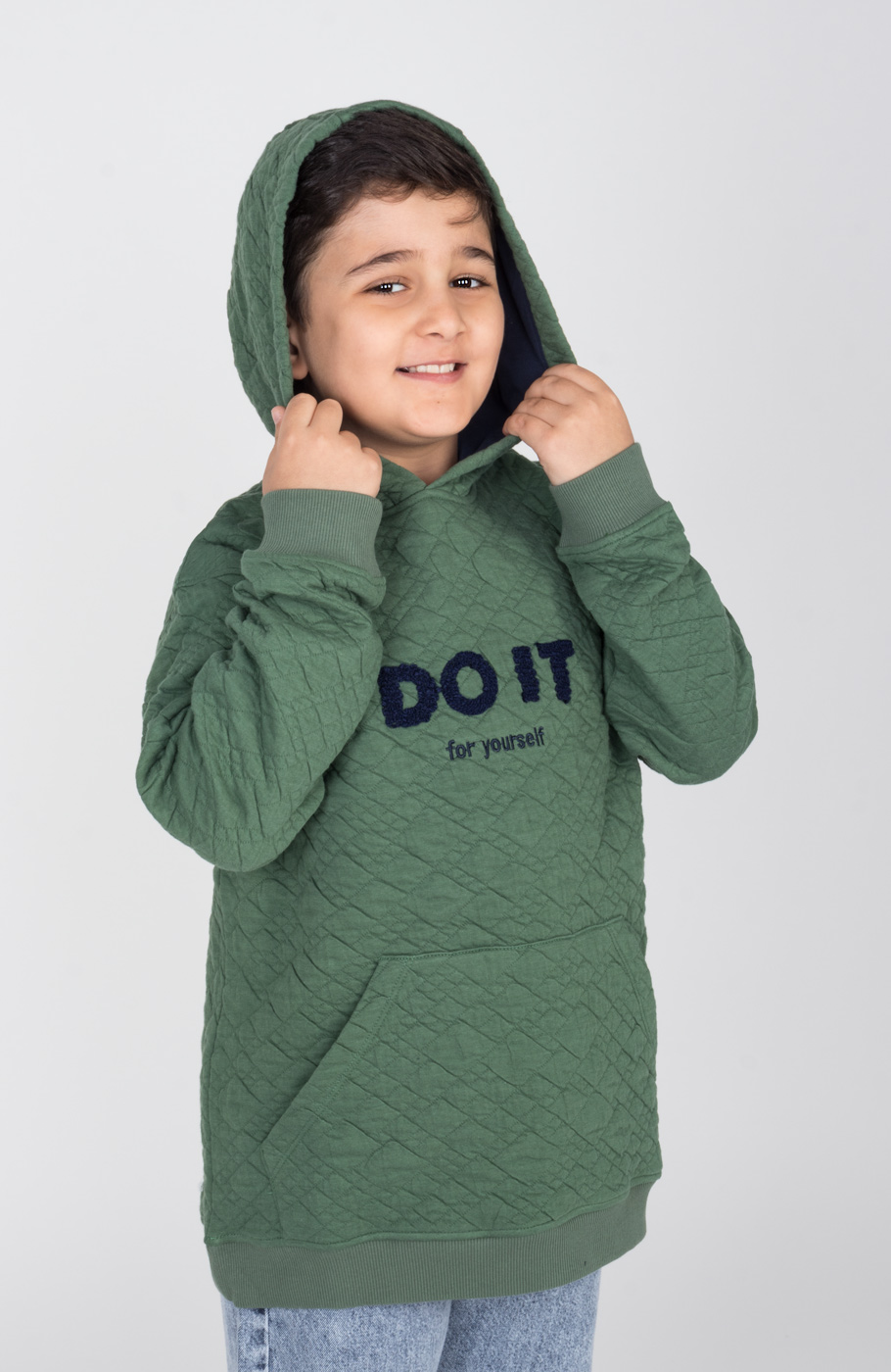 هودی ژاکارد فیتیله‌ای لوزی آستین افتاده