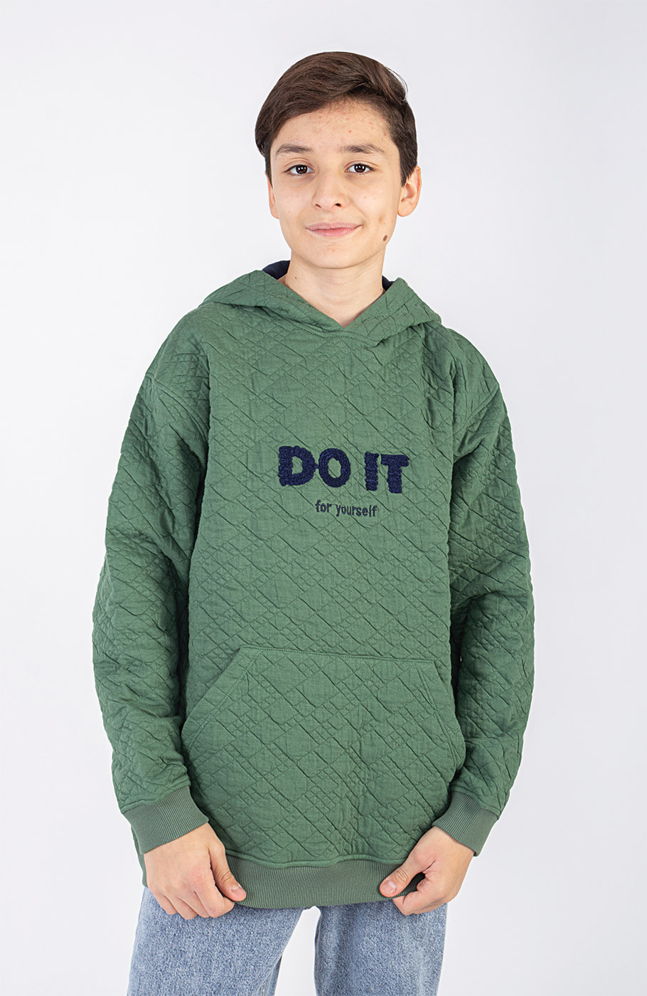 هودی ژاکارد فیتیله‌ای لوزی آستین افتاده