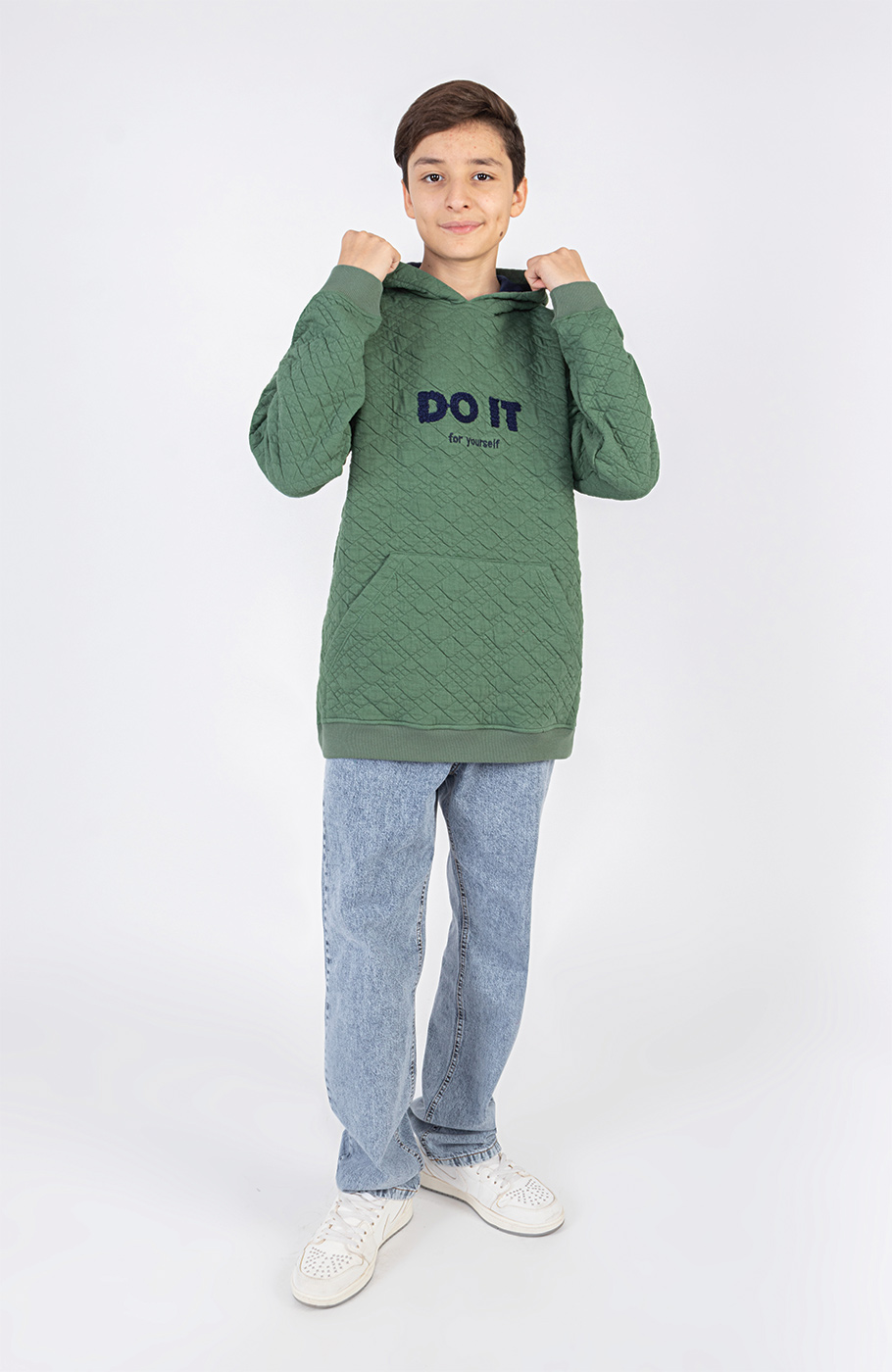 هودی ژاکارد فیتیله‌ای لوزی آستین افتاده