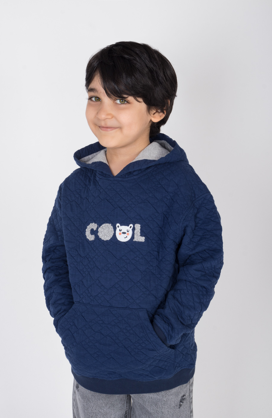 هودی ژاکارد فیتیله‌ای لوزی آستین افتاده