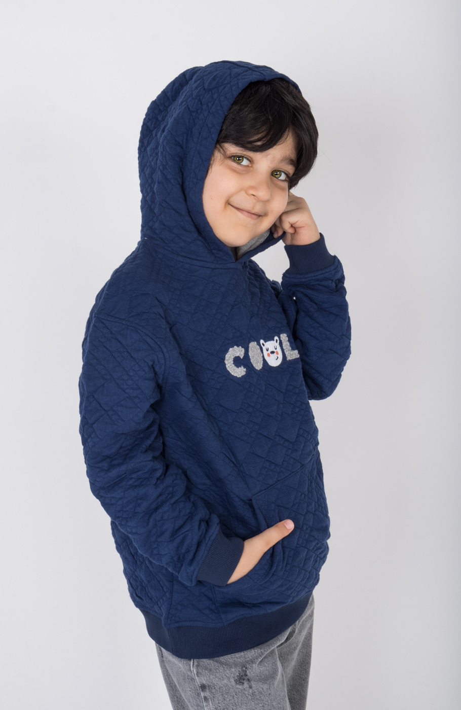 هودی ژاکارد فیتیله‌ای لوزی آستین افتاده