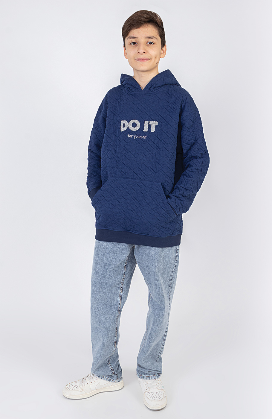 هودی ژاکارد فیتیله‌ای لوزی آستین افتاده