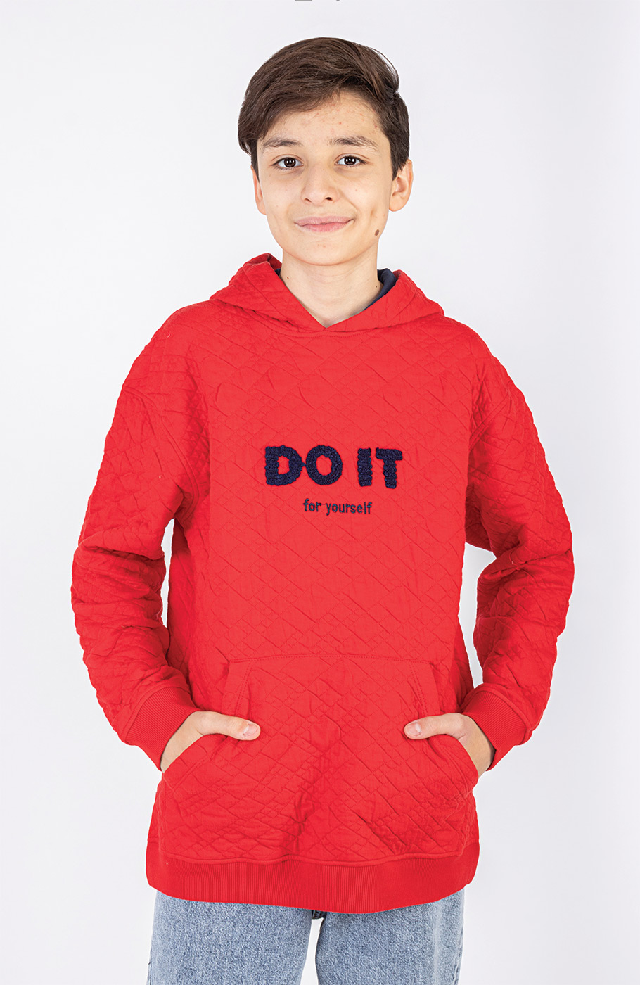 هودی ژاکارد فیتیله‌ای لوزی آستین افتاده