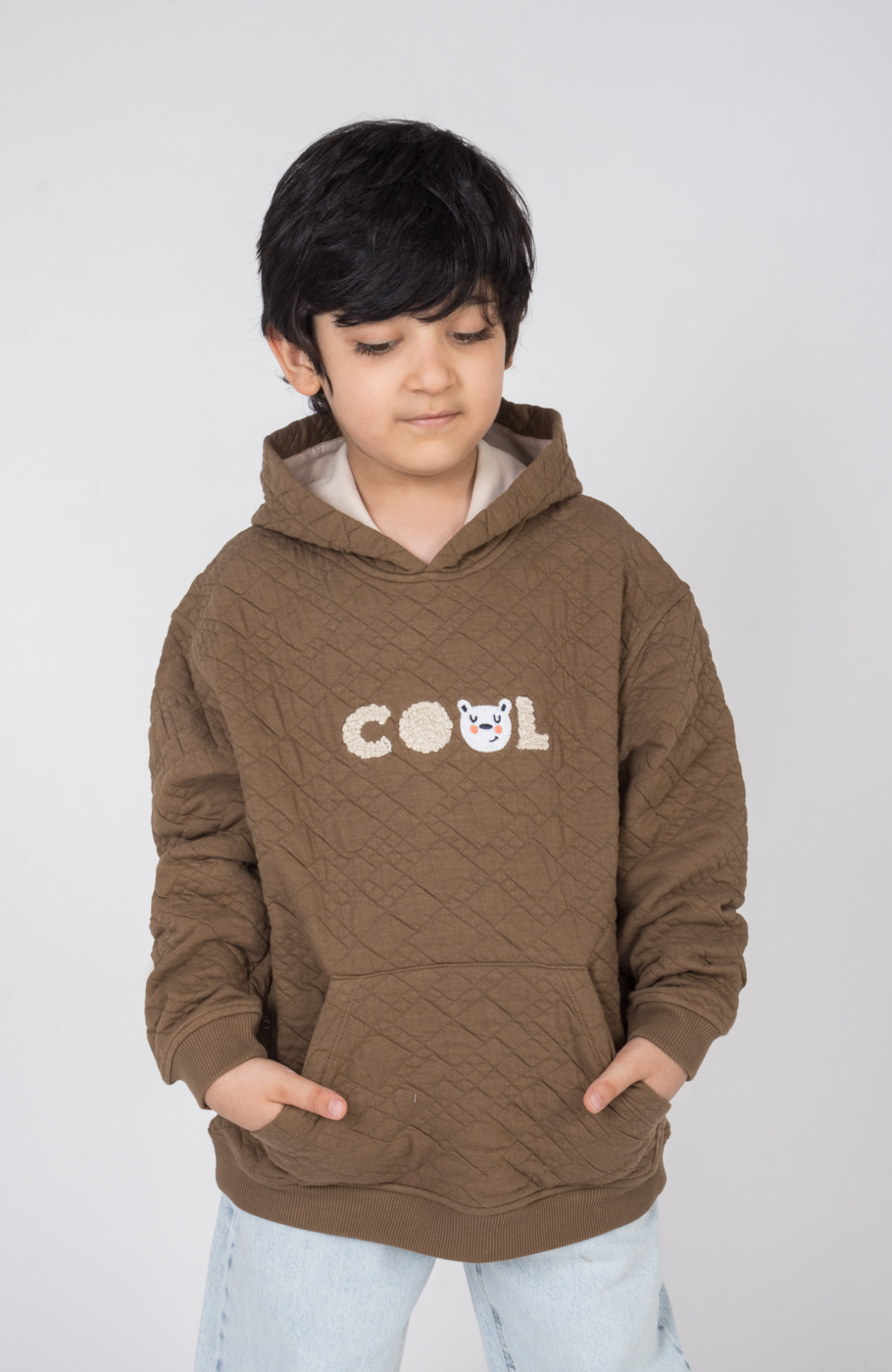 هودی ژاکارد فیتیله‌ای لوزی آستین افتاده