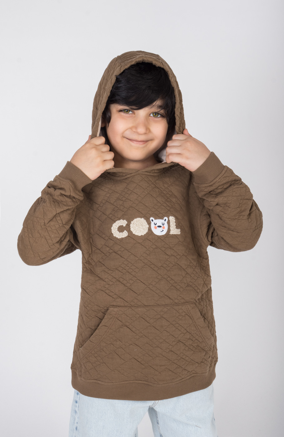 هودی ژاکارد فیتیله‌ای لوزی آستین افتاده