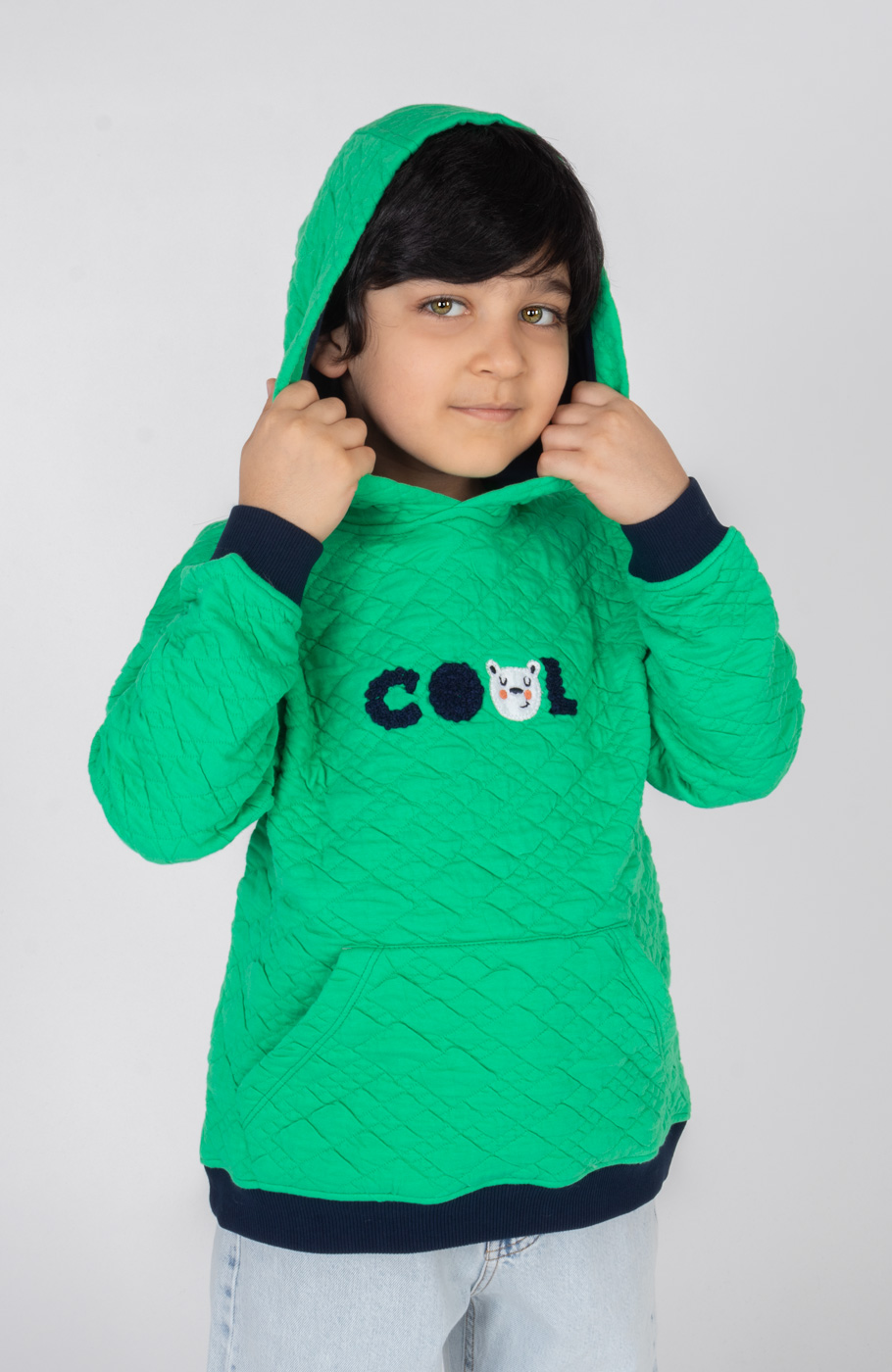 هودی ژاکارد فیتیله‌ای لوزی آستین افتاده