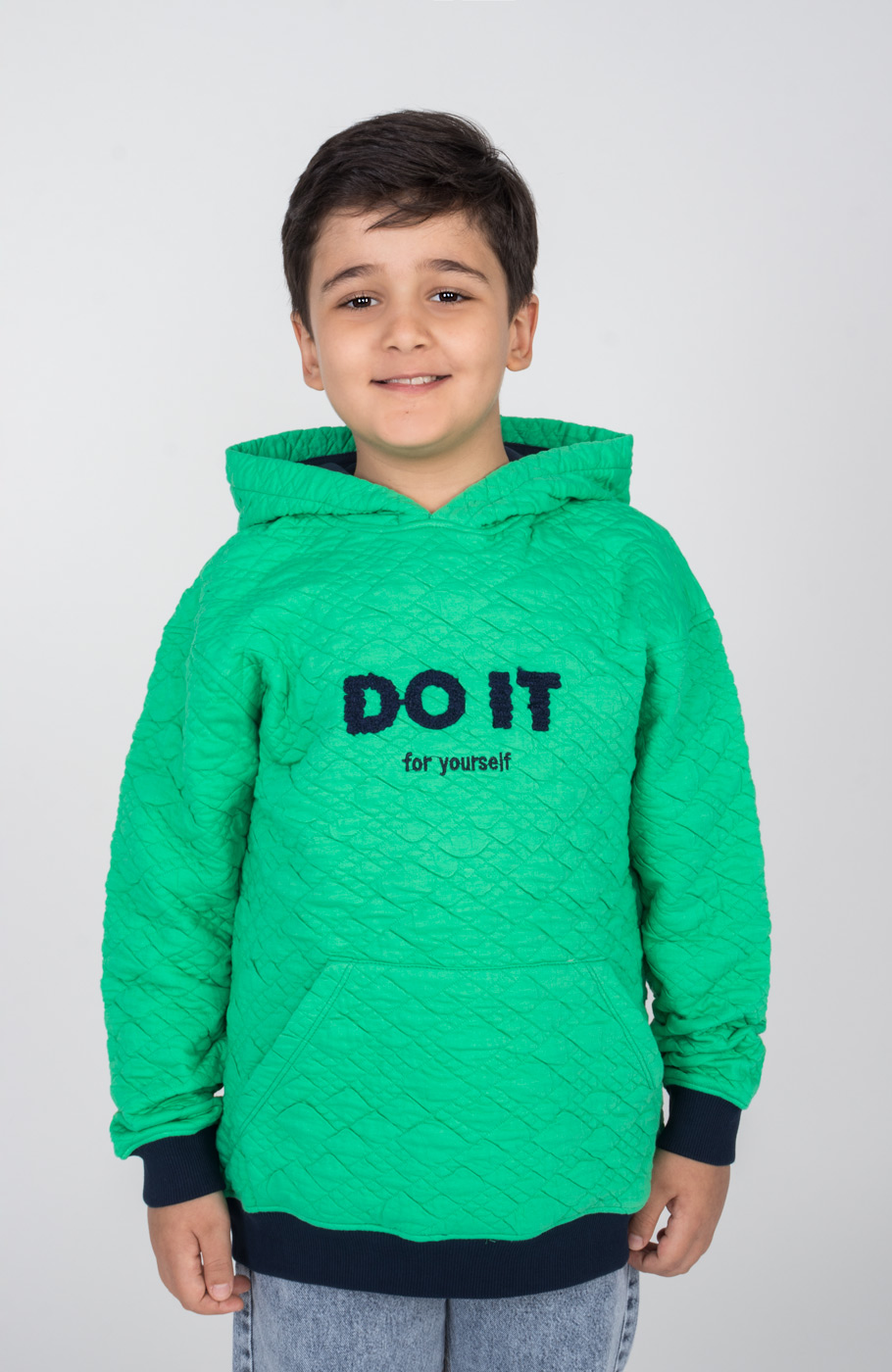 هودی ژاکارد فیتیله‌ای لوزی آستین افتاده