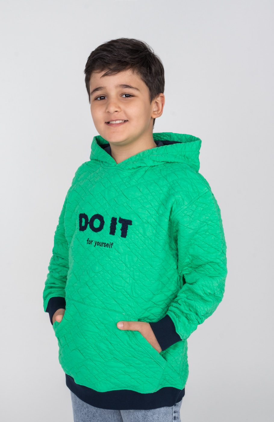 هودی ژاکارد فیتیله‌ای لوزی آستین افتاده