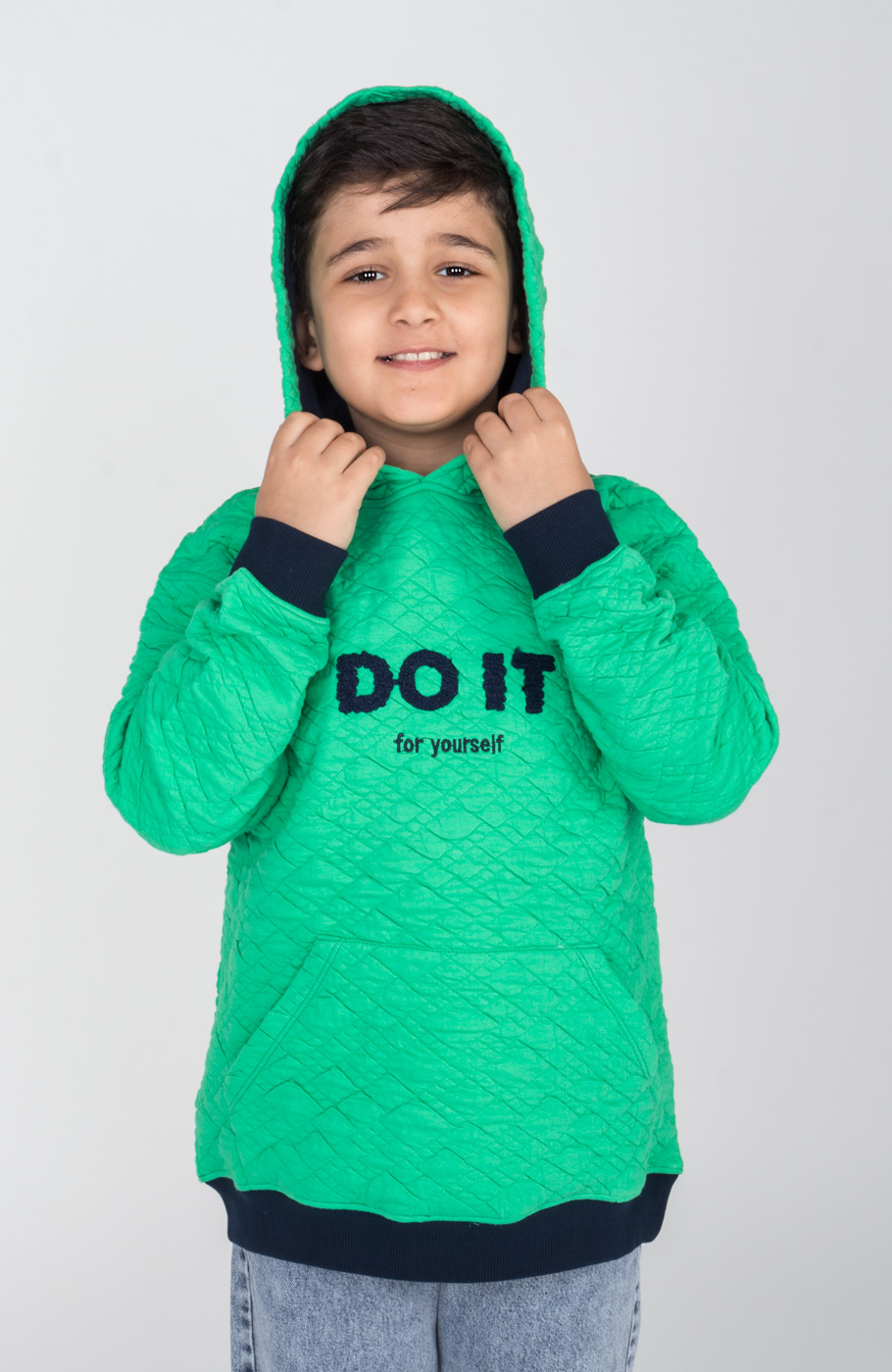 هودی ژاکارد فیتیله‌ای لوزی آستین افتاده