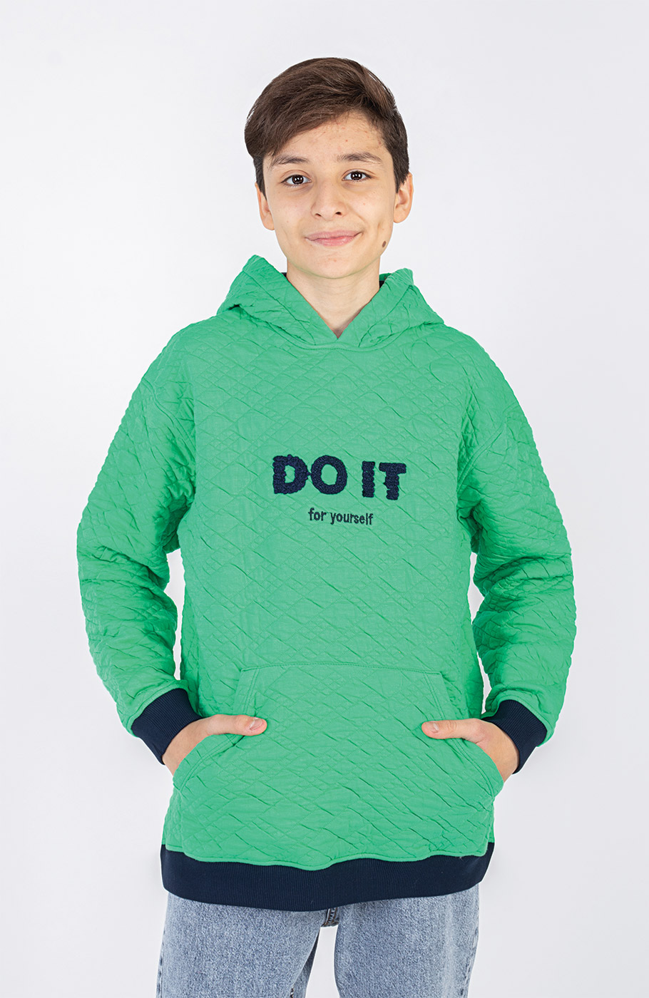 هودی ژاکارد فیتیله‌ای لوزی آستین افتاده