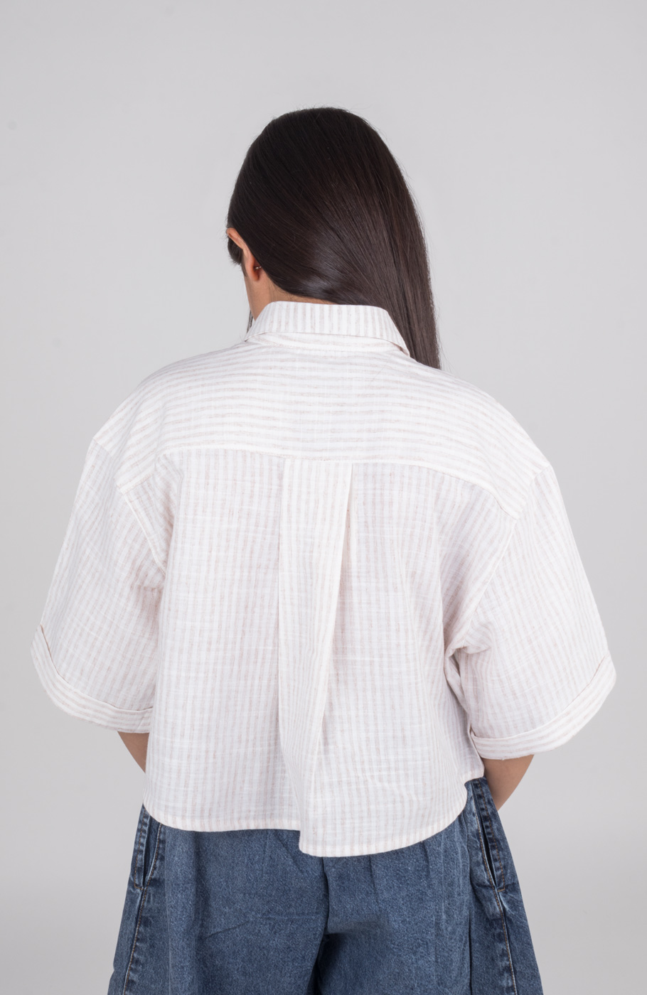 شومیز ساده بافت راه راه آستین افتاده