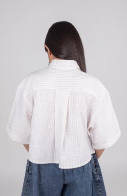 شومیز ساده بافت راه راه آستین افتاده