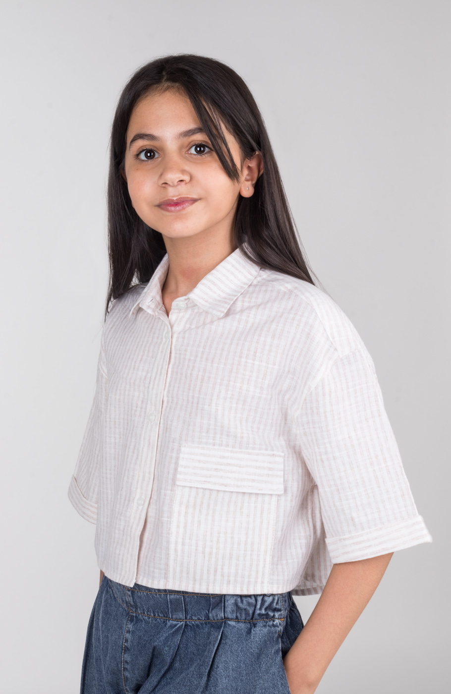 شومیز ساده بافت راه راه آستین افتاده