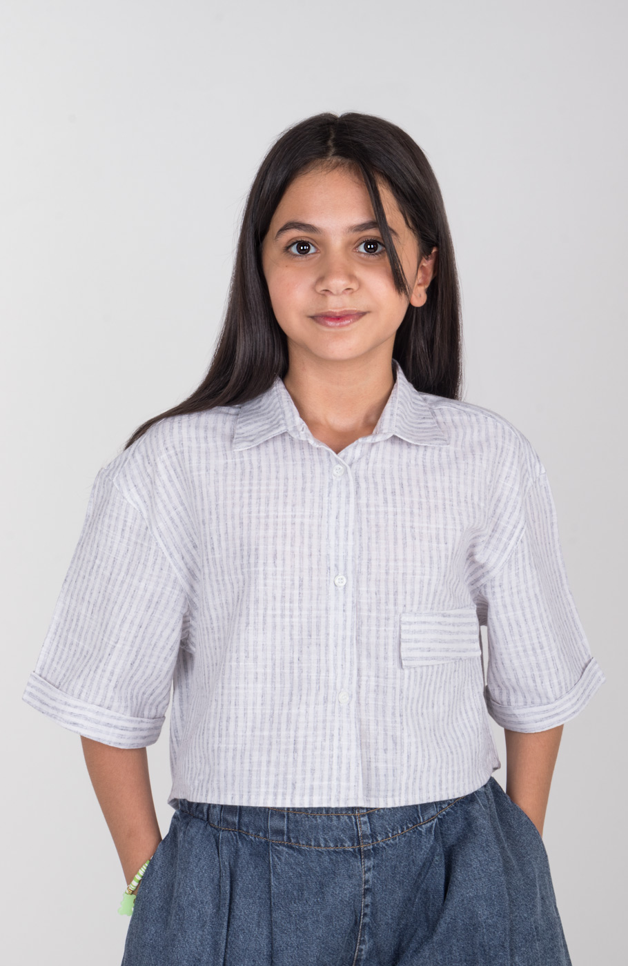 شومیز ساده بافت راه راه آستین افتاده