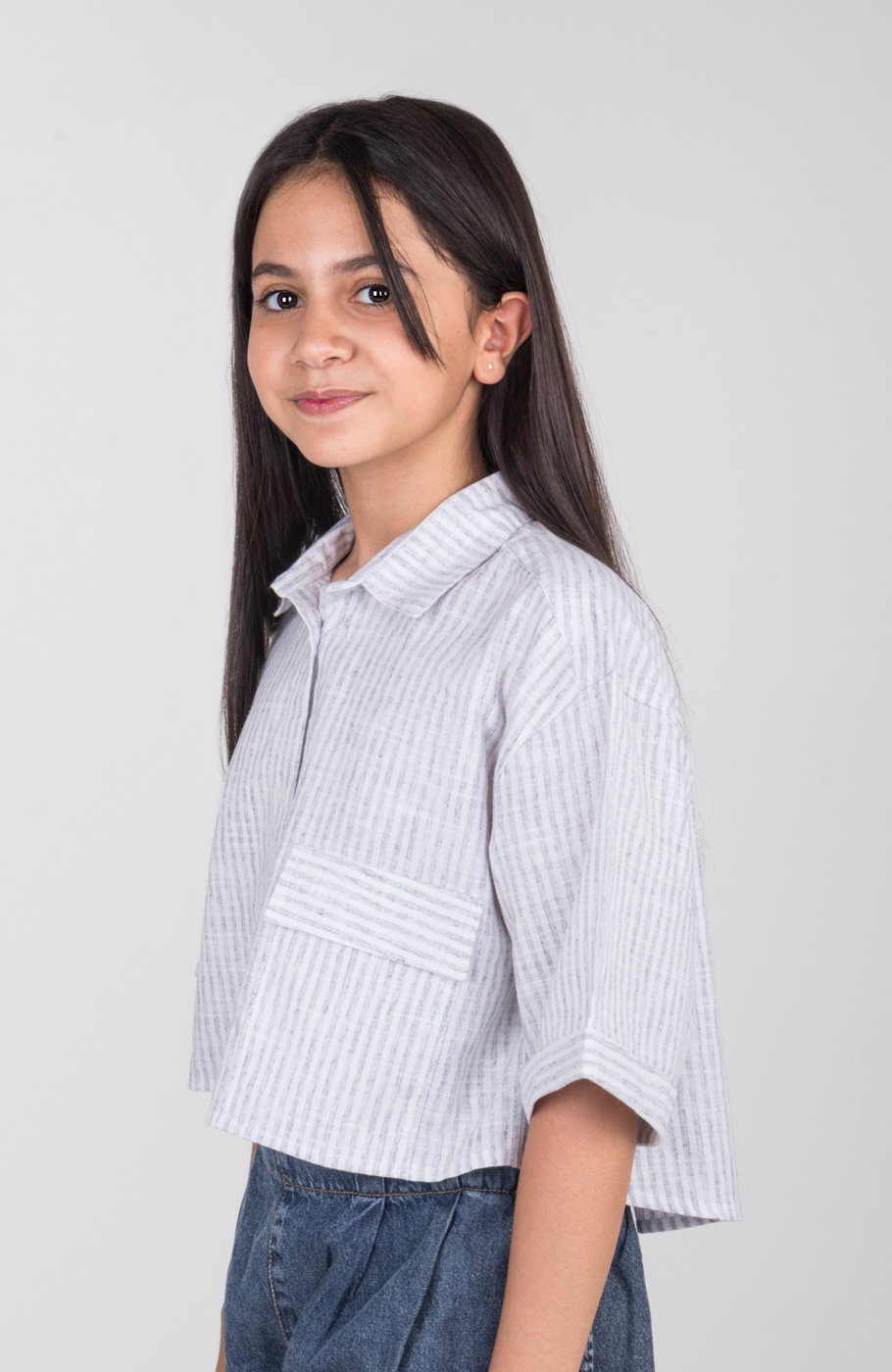 شومیز ساده بافت راه راه آستین افتاده