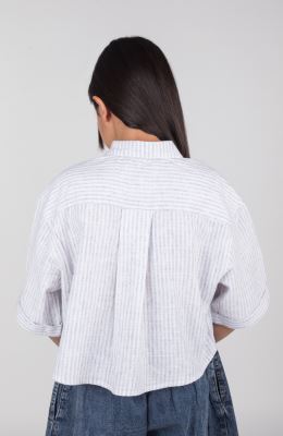 شومیز ساده بافت راه راه آستین افتاده