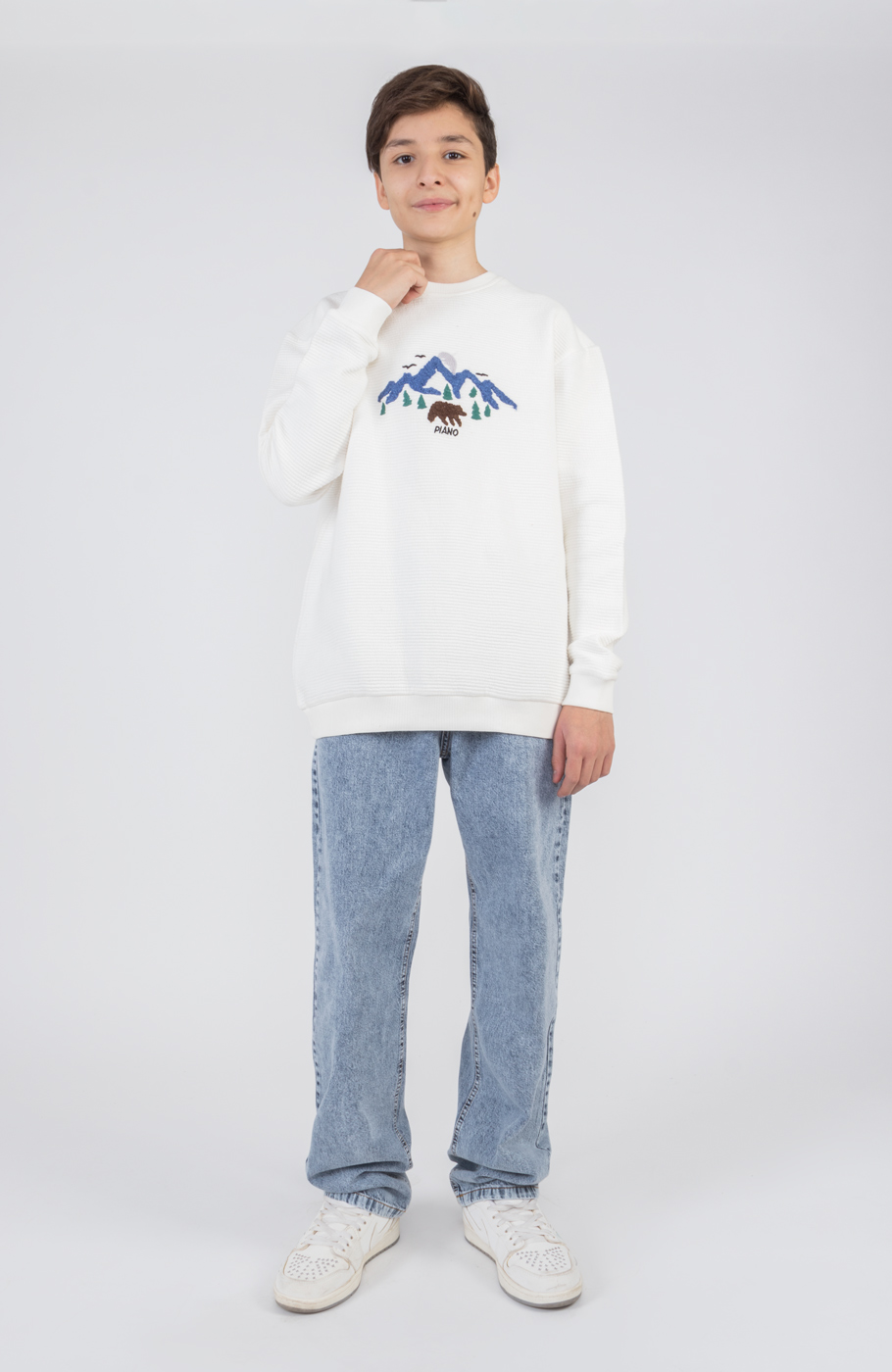 بلوز ژاکارد فیتیله‌ای  راه راه آستین افتاده