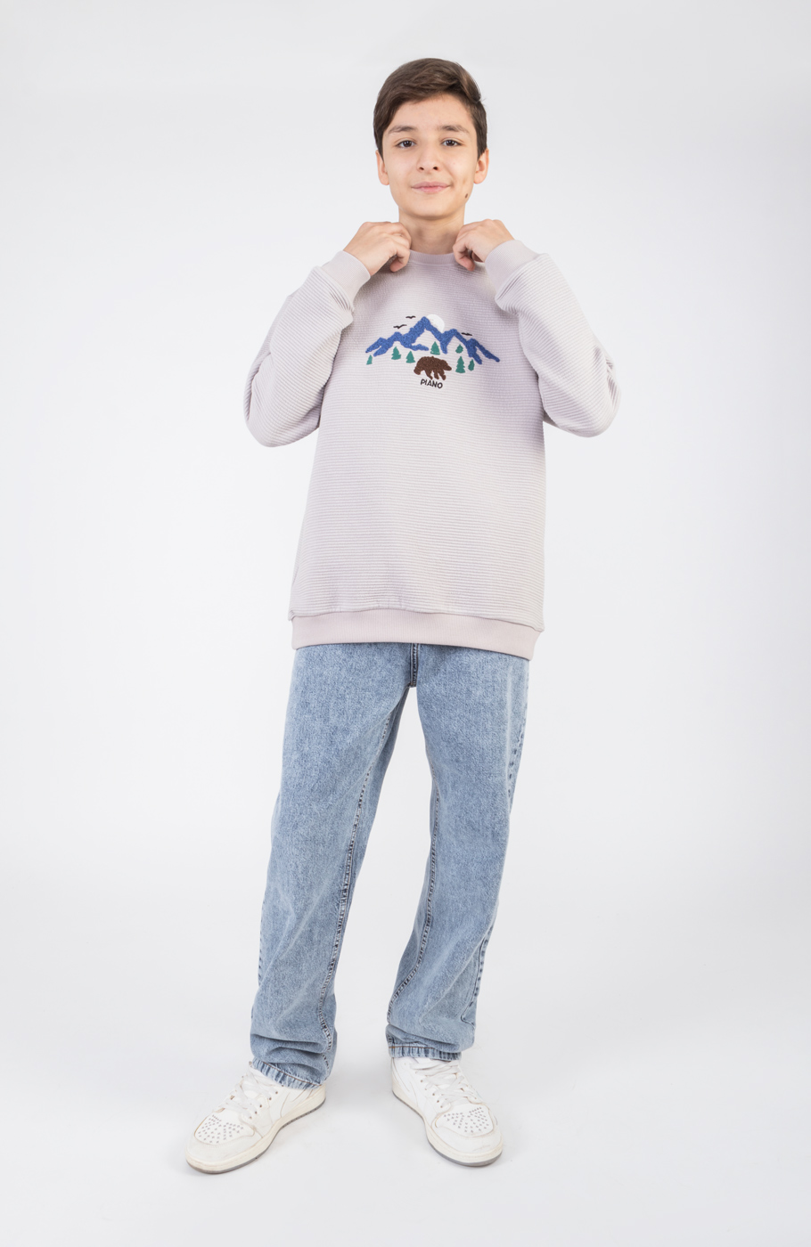 بلوز ژاکارد فیتیله‌ای  راه راه آستین افتاده