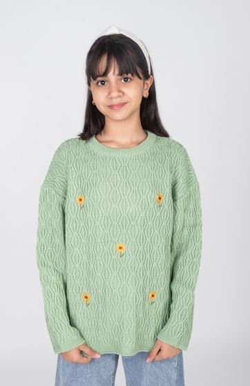 پلیور بافت با گلدوزی آفتابگردان