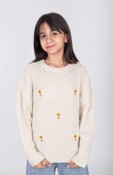 پلیور بافت با گلدوزی آفتابگردان