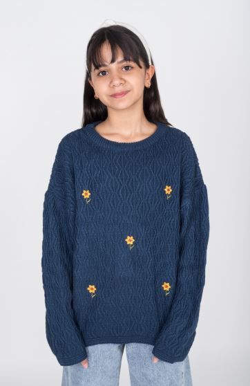 پلیور بافت با گلدوزی آفتابگردان