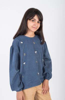 بلوز مخمل کبریتی آستین بلند