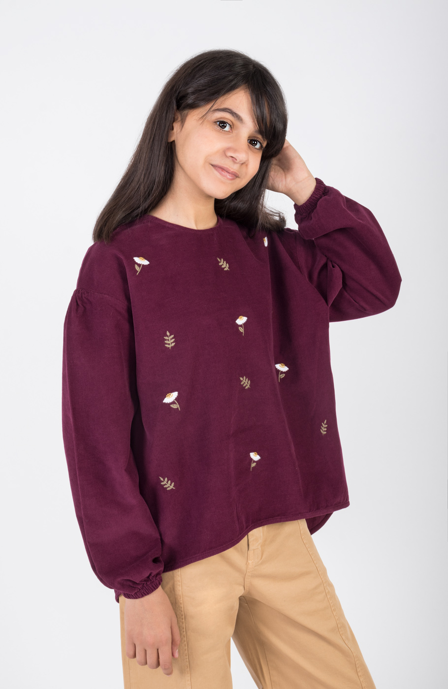 بلوز مخمل کبریتی آستین بلند