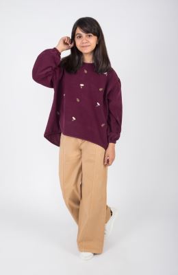 بلوز مخمل کبریتی آستین بلند