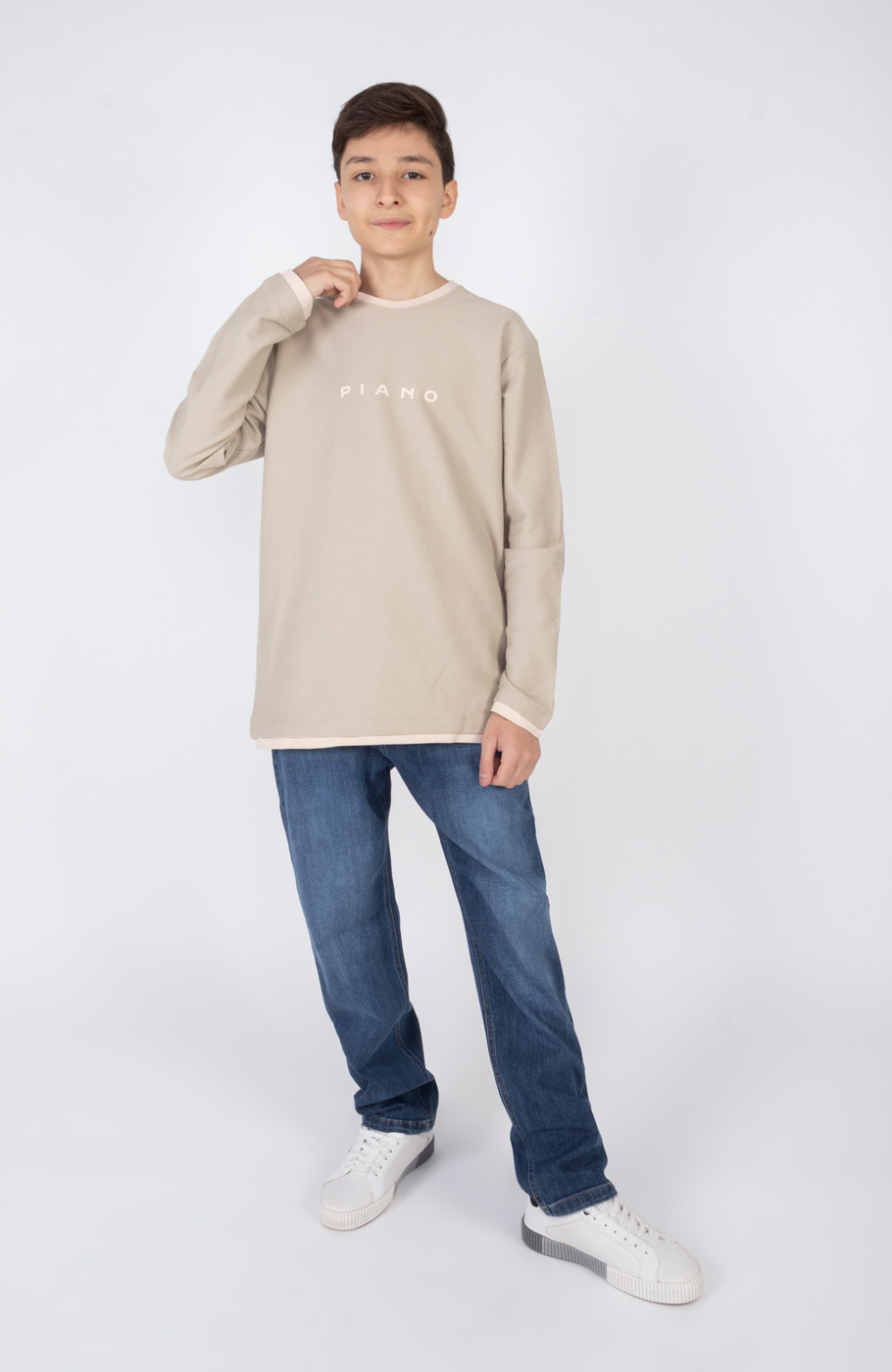 تیشرت آستین بلند یکرو پنبه کبربتی