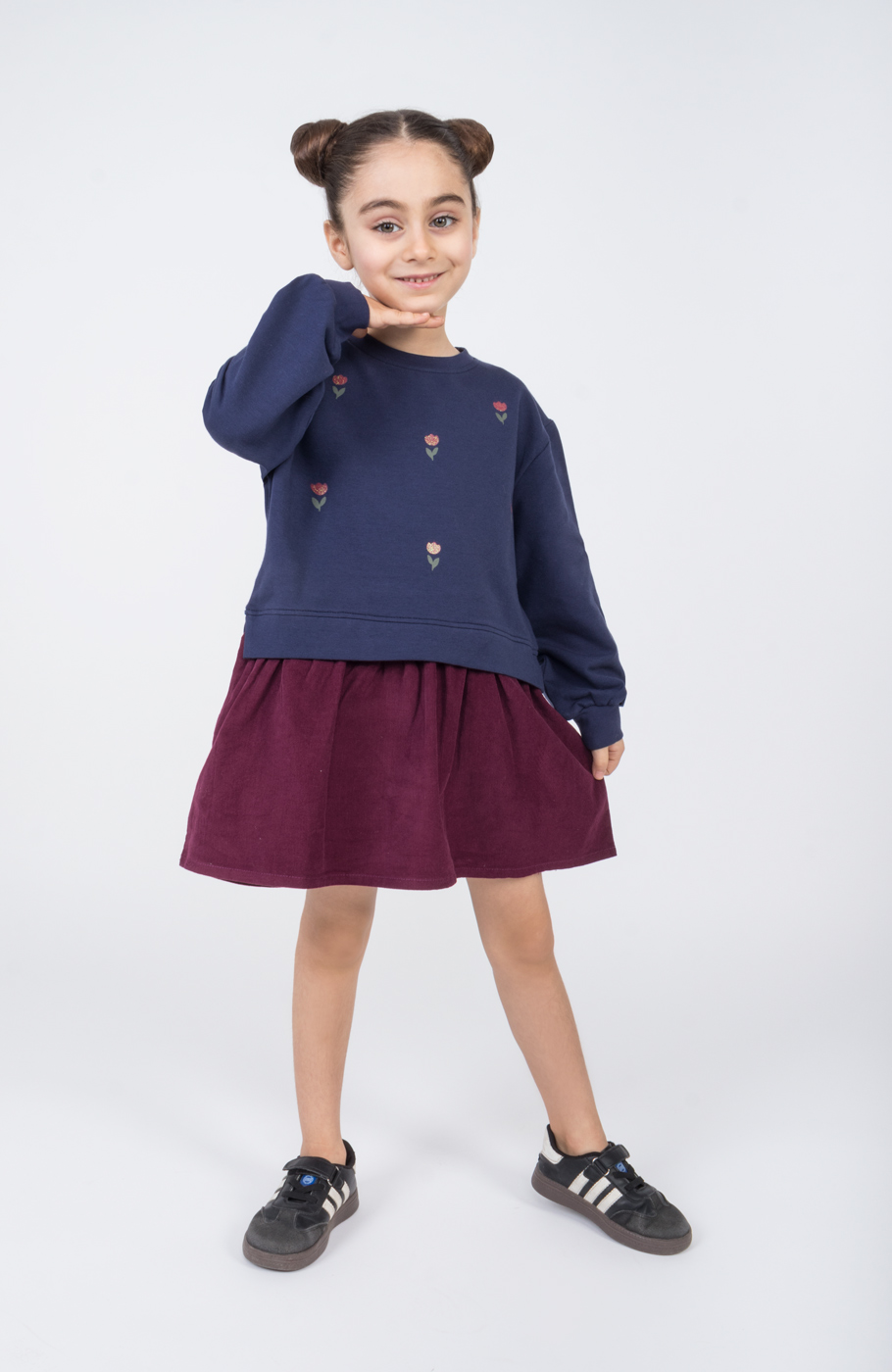 پیراهن آستین بلند دورس لایکرا و مخمل کبریتی