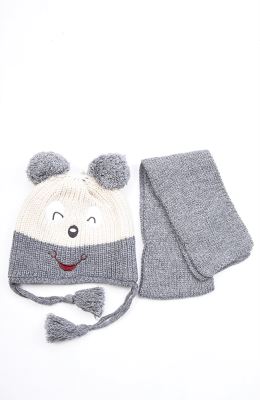 کلاه خرسی دو رنگ و شال بفت