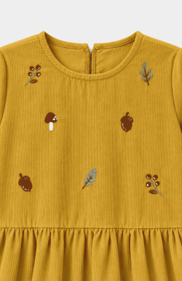 پیراهن آستین بلند مخمل کبریتی کمر چین دار